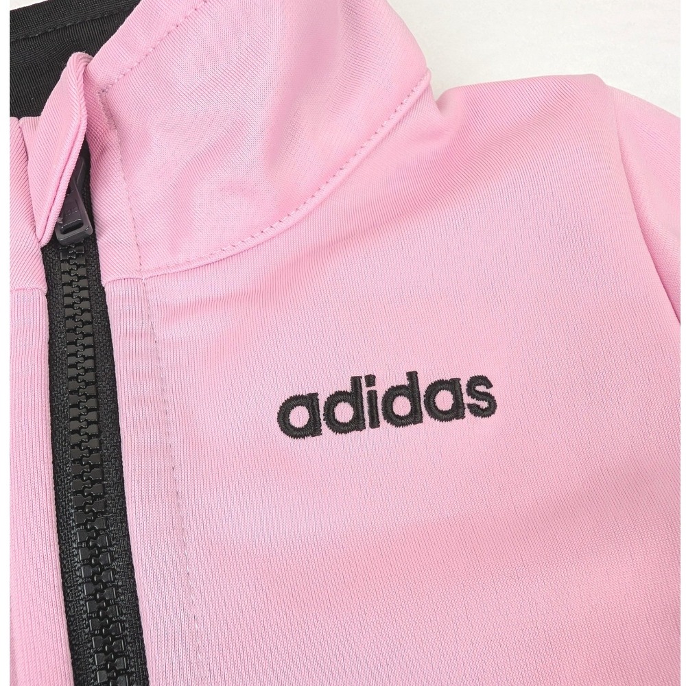Adidas Kids Pink Black Full Zip Track Jacket 24M Three Stripe Sporty Jacket - Picture 3 of 14